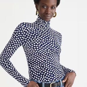 J. Crew Matte midweight jersey turtleneck in blue floral print 2X EUC